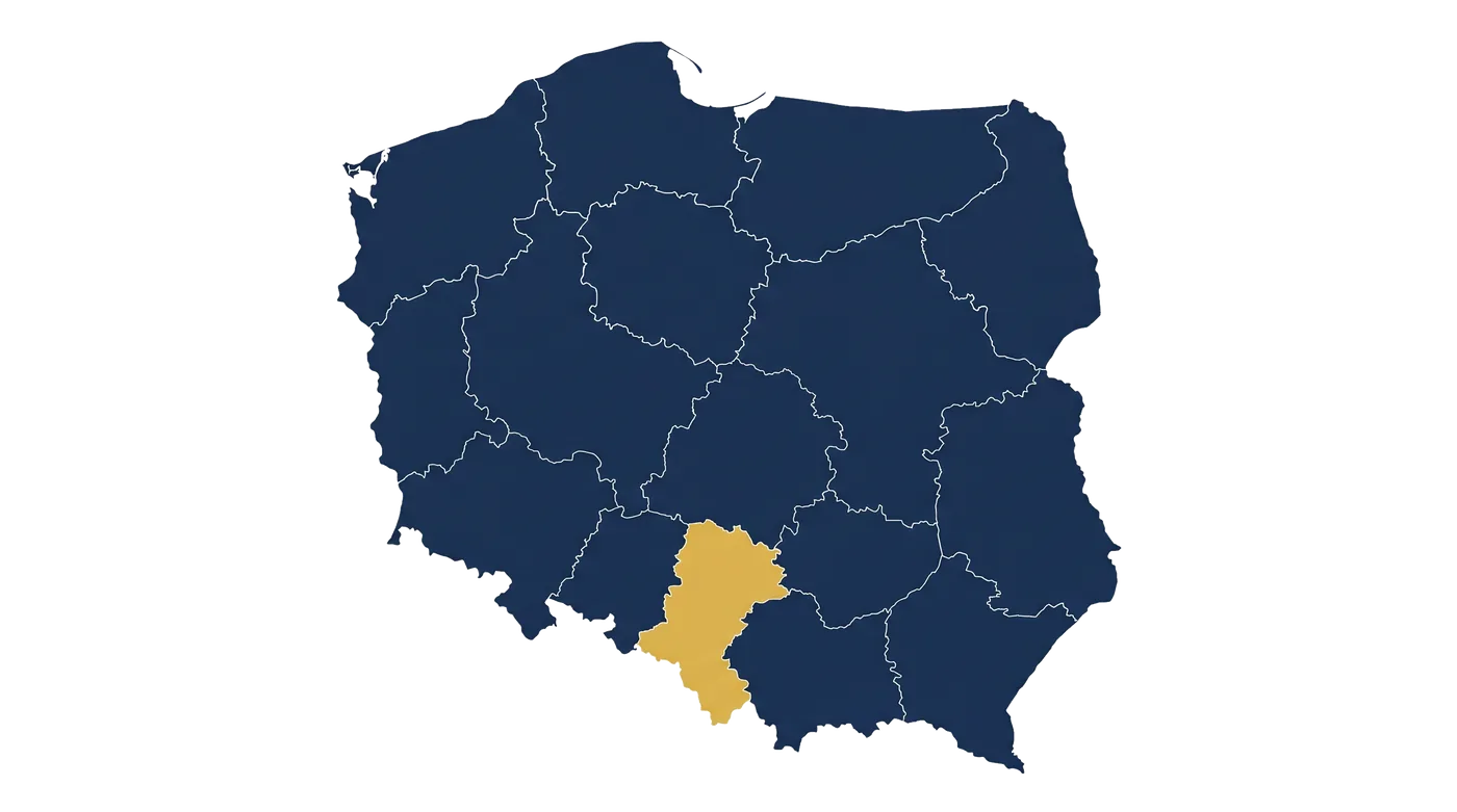 Mapa Polski z wyróżnionym województwem śląskim